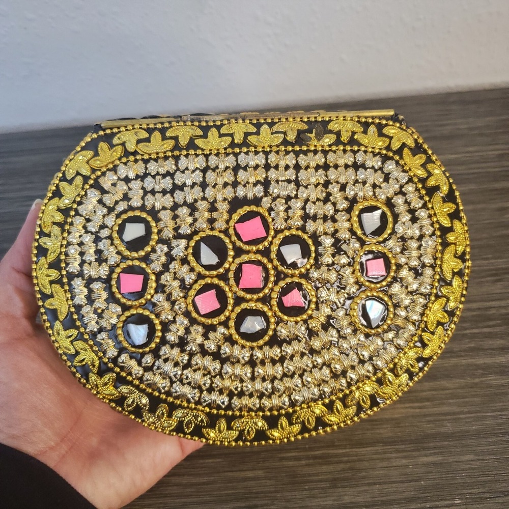 RAMLA Pink Gold Beverly Hills Handmade Mosaic Moroccon Clutch/Shoulder Purse NEW - Picture 3 of 11